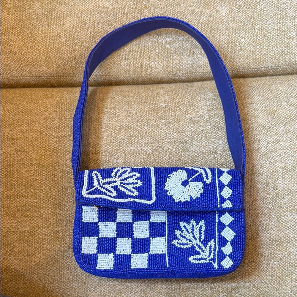 Blue and White Anthropologie Beaded Women's Clutch